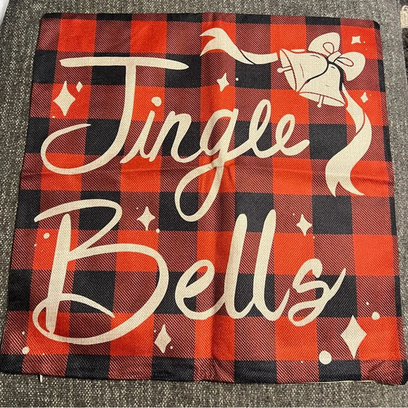 Other - Farmhouse Buffalo Plaid “Jingle Bells” Throw Pillow Cover